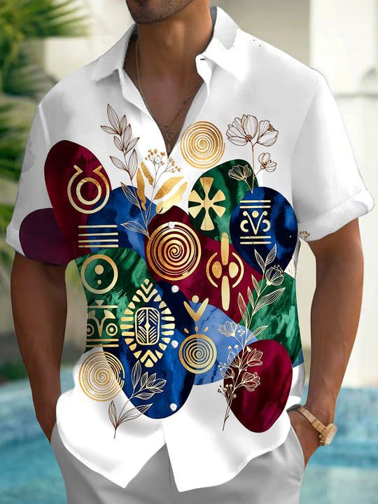 Adaychic Men's Printed Abstract Watercolor Blobs Print Short Sleeve Shirt with Chest Pocket