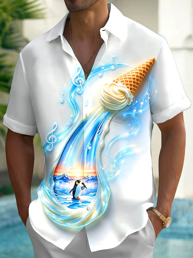 Adaychic Men's Graphic Printed Print Casual Print Short Sleeve Shirt with Chest Pocket