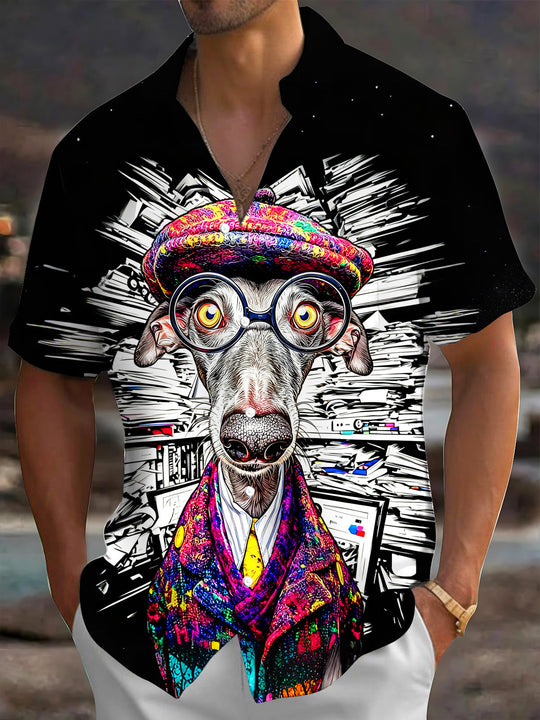 Adaychic Men's Graphic Casual Print Short Sleeve Shirt with Chest Pocket