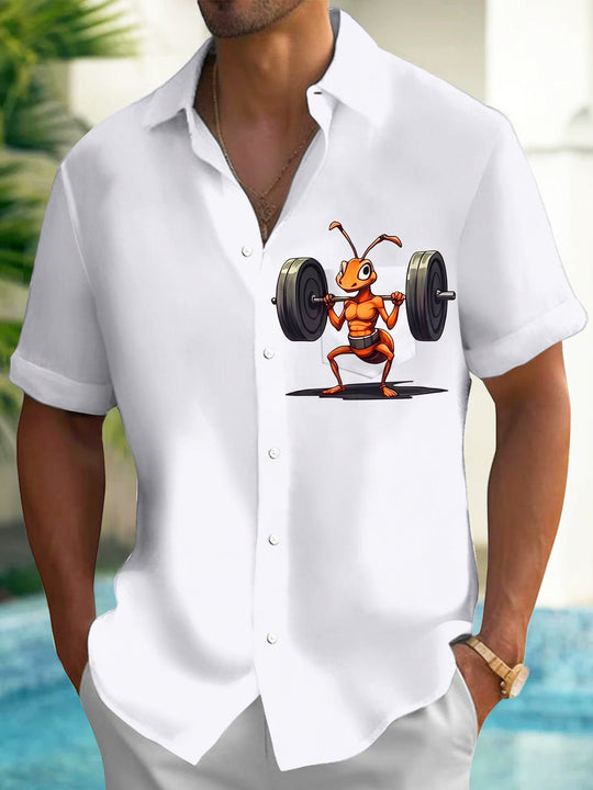 Adaychic Men's Graphic Gym Print Short Sleeve Shirt with Chest Pocket