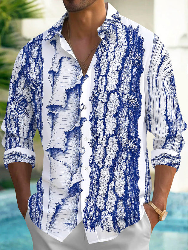 Adaychic Men's Printed Tree Bark Sketch Print Long Sleeve Shirt with Chest Pocket