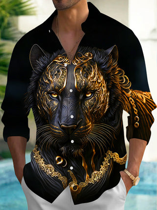 Adaychic Men's Graphic Pattern Print Long Sleeve Shirt with Chest Pocket