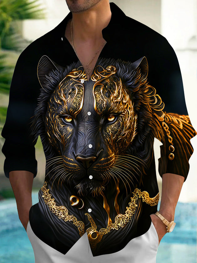 Adaychic Men's Graphic Pattern Print Long Sleeve Shirt with Chest Pocket