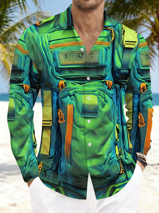 Adaychic Men's Graphic 3D Tactical Backpack Print Long Sleeve Shirt with Chest Pocket