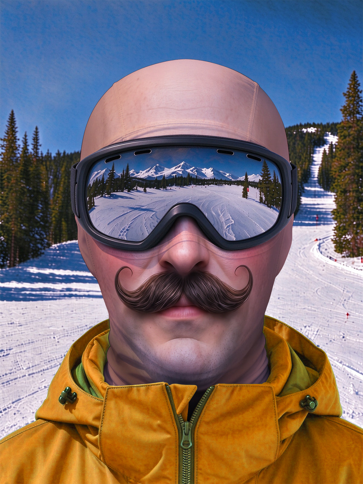 Adaychic Funny Curled Handlebar Mustache Face Ski Mask