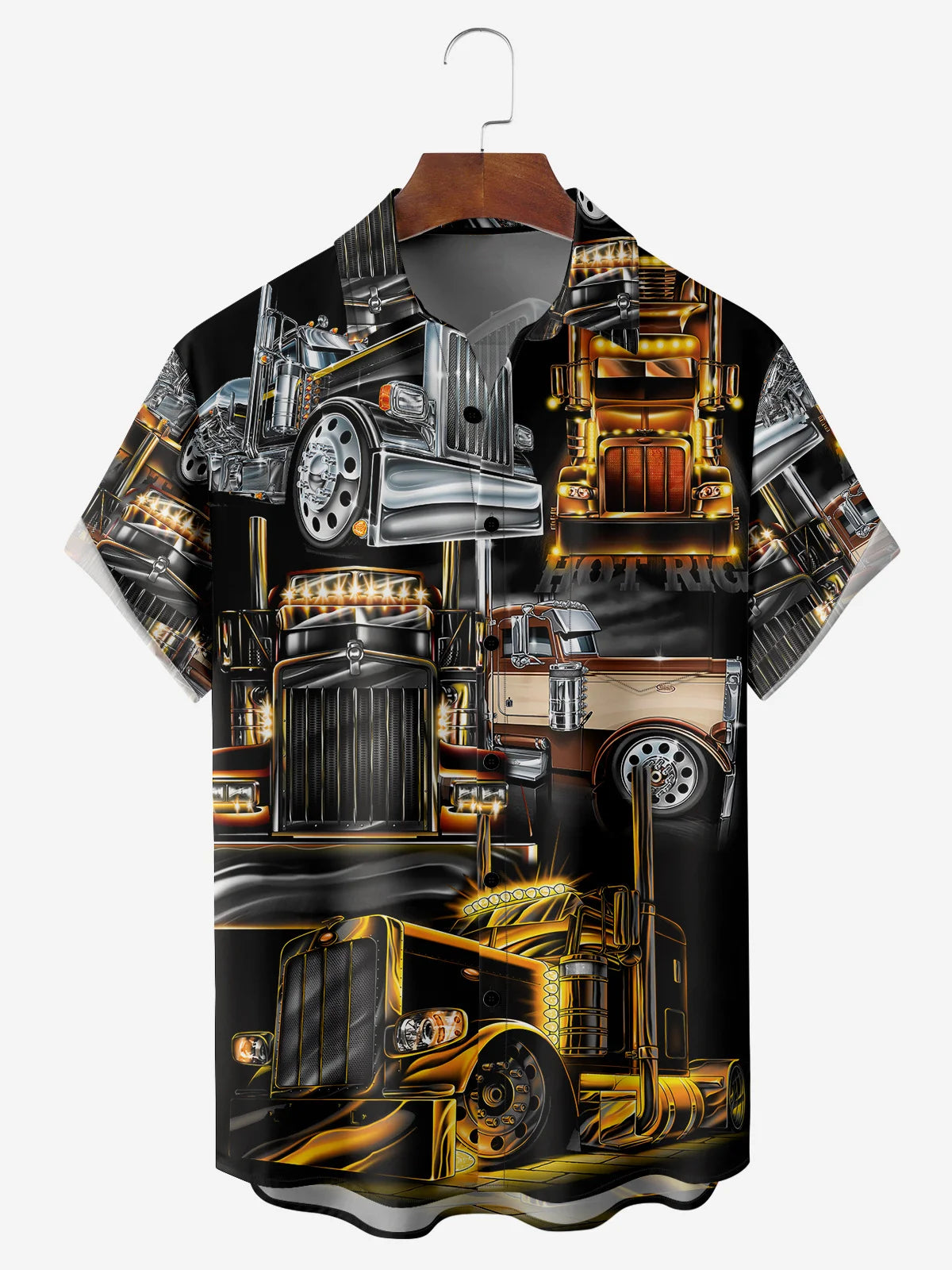 Truck Print Men's Pocket Short Sleeve Shirts