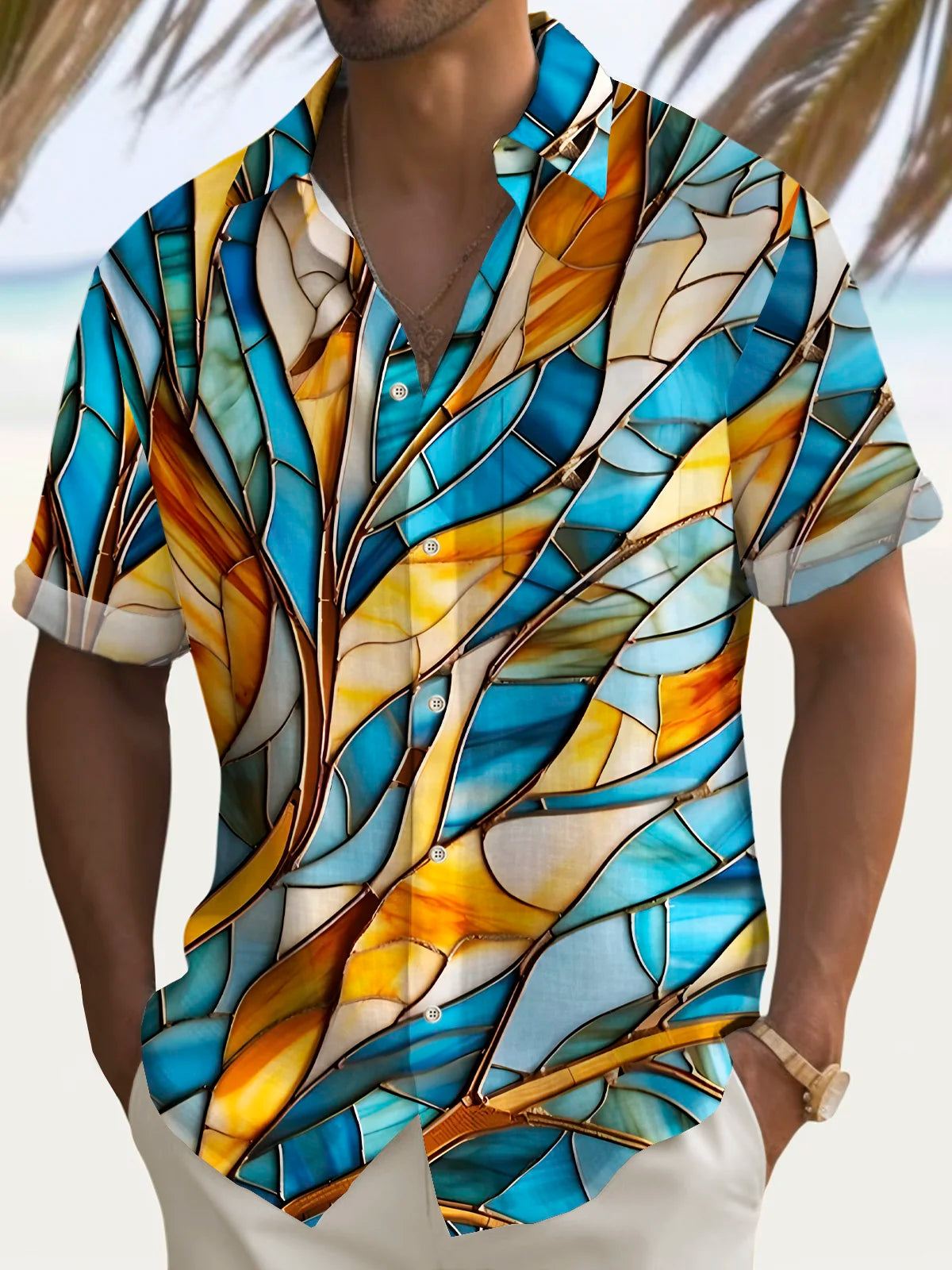 Vintage Abstract Men's Pocket Short Sleeve Shirts