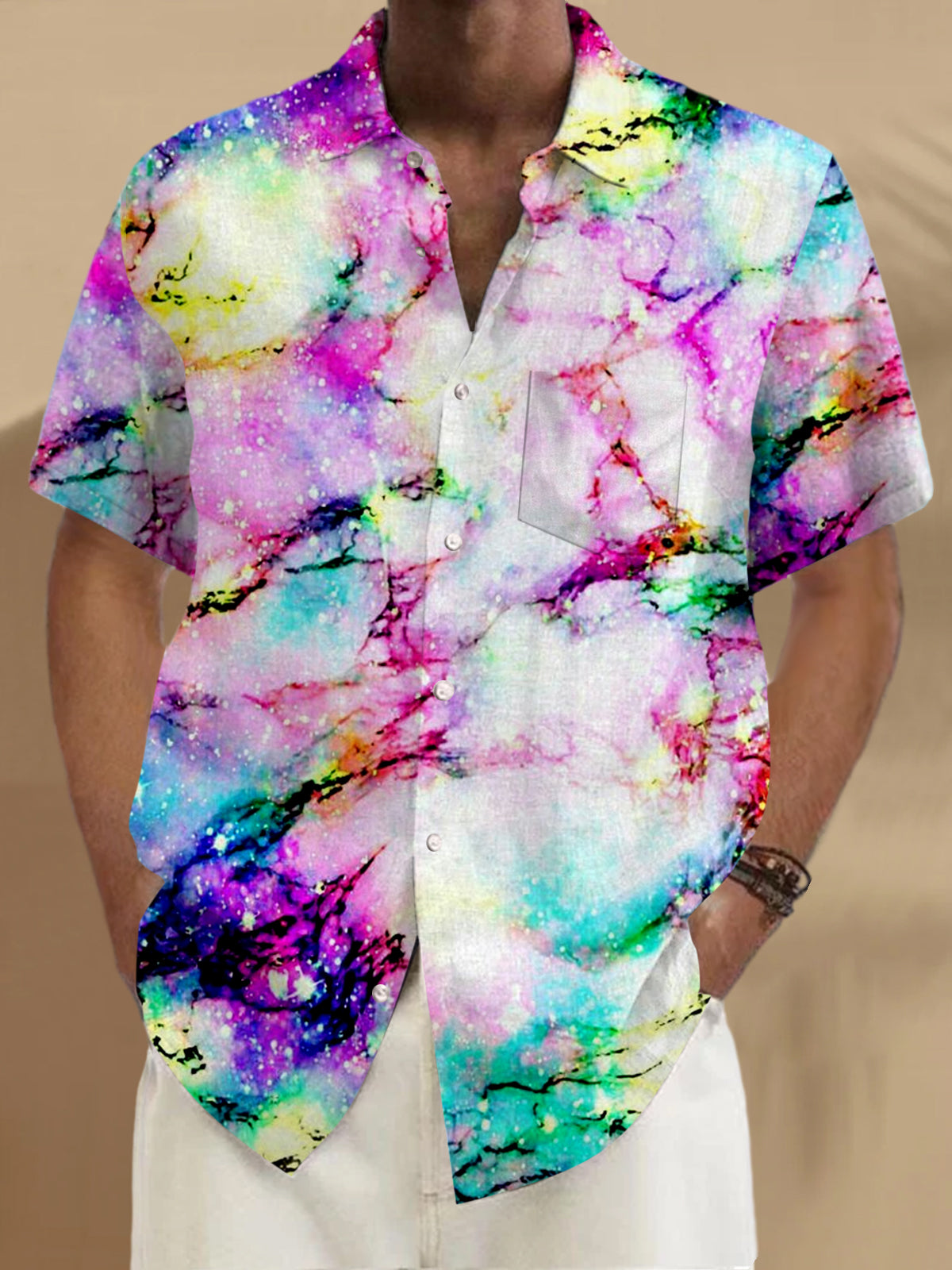 Abstract Short Sleeve Men's Shirts With Pocket