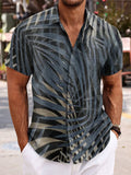 Resort Style Botanical Print Men's Short-Sleeved Shirt