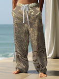 Retro Gold Pattern Men's Casual Elastic Waist Trousers