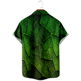 Leaf Print Short Sleeve Men's Shirts With Pocket