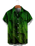 Leaf Print Short Sleeve Men's Shirts With Pocket