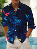 Art Hawaiian Long Sleeve Casual Retro Men's Shirts With Pocket