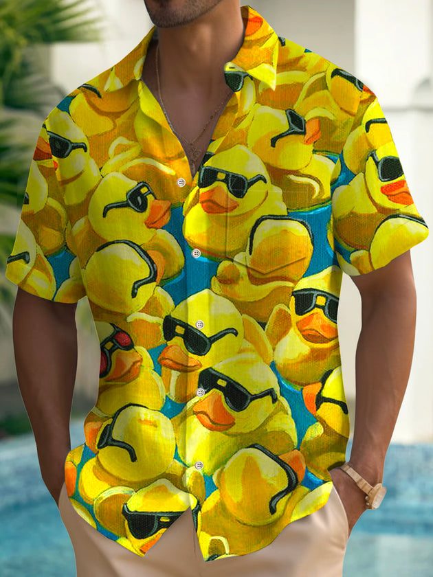 Men's vintage aloha printed short sleeve shirt side view