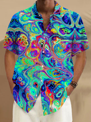 men's abstract print shirt close-up short sleeve