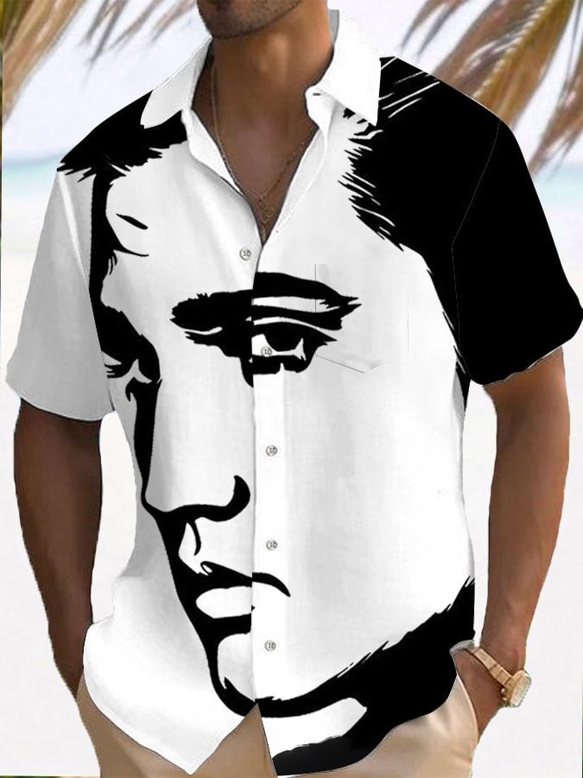 Portrait Art Print Men's Pocket Short Sleeve Shirts