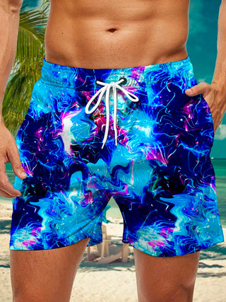 Men's abstract print casual shorts back view