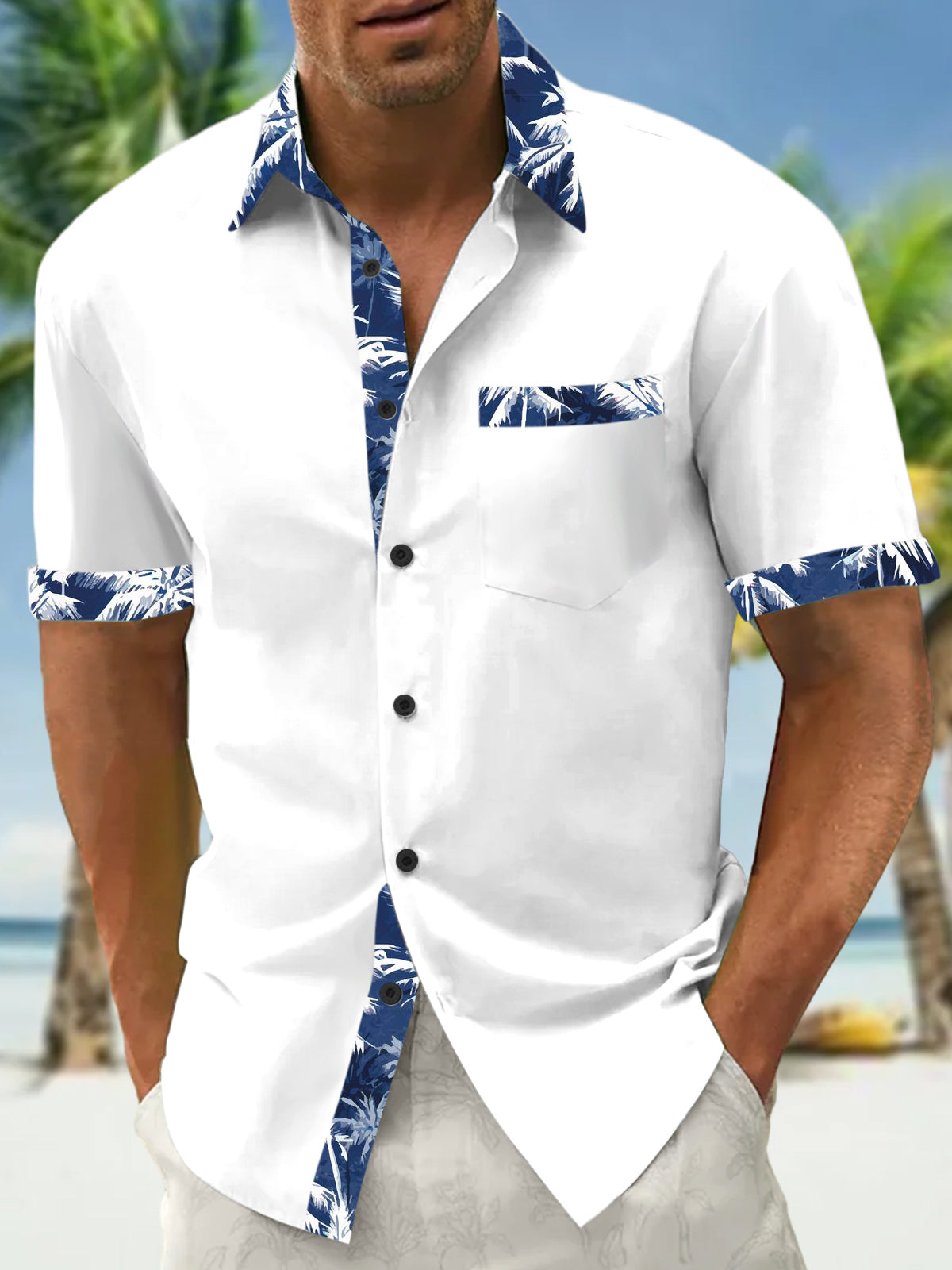 Hawaiian Palm Tree Men's Pocket Short Sleeve Shirts