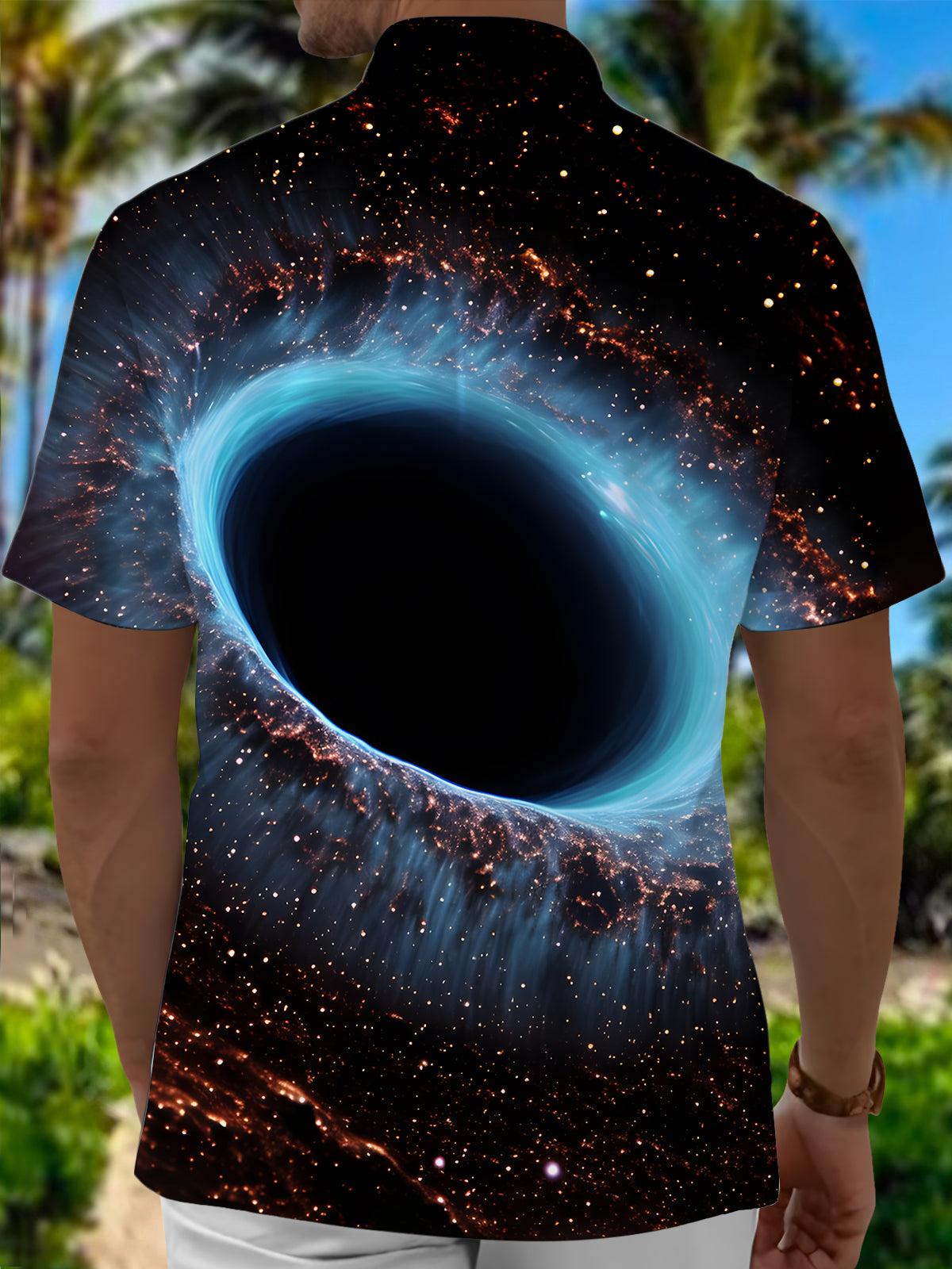 Black Hole Print Men's Pocket Short Sleeve Shirts