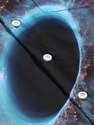 Men's black hole print short sleeve shirt flat lay view