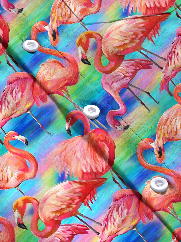 men's flamingo print short sleeve flat lay shirt