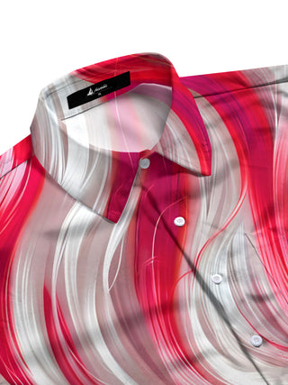 Side view of men's geometric print short sleeve shirt