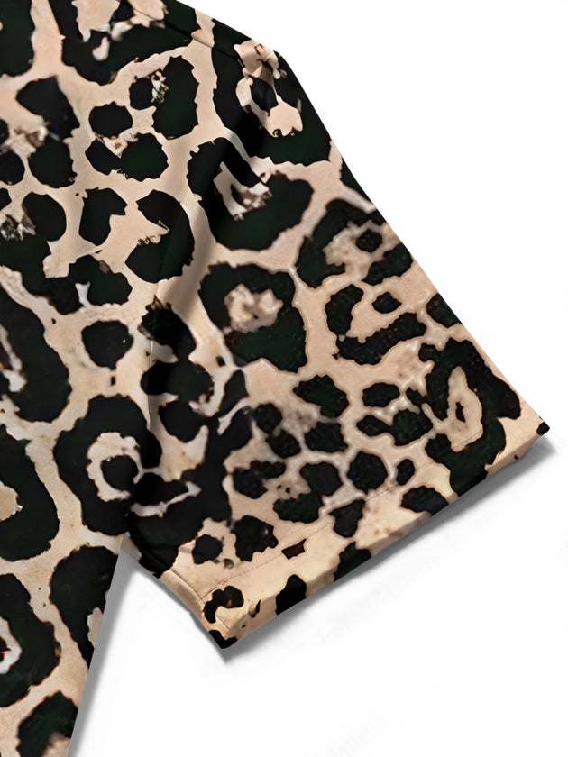 men's leopard print shirt close-up short sleeve