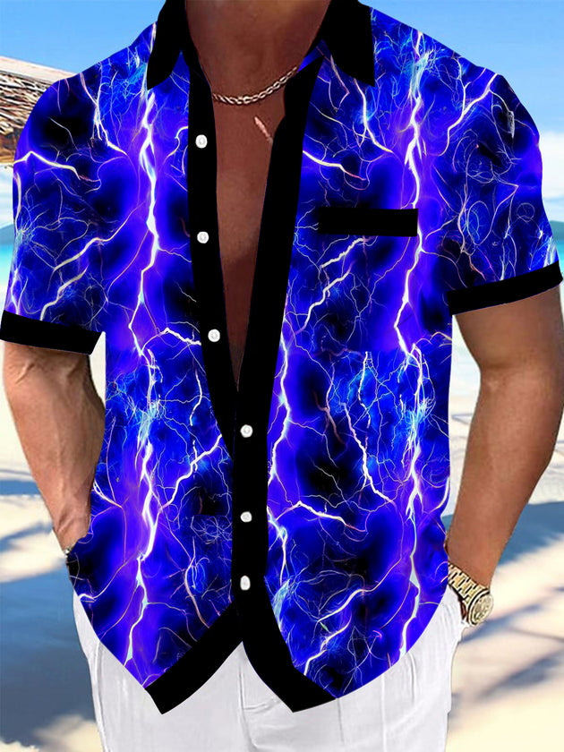 men's blue abstract print shirt front view
