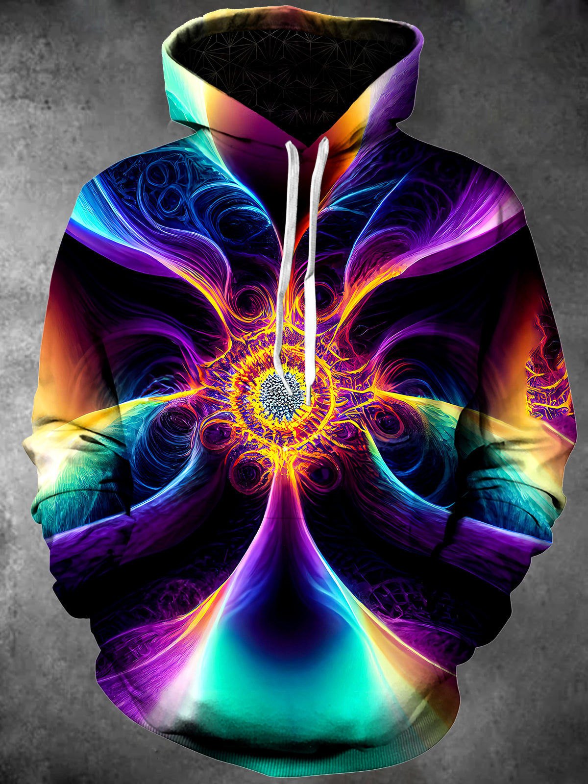 Adaychic Men's Psychedelic Fractal Swirl Print Long Sleeve Hoodie