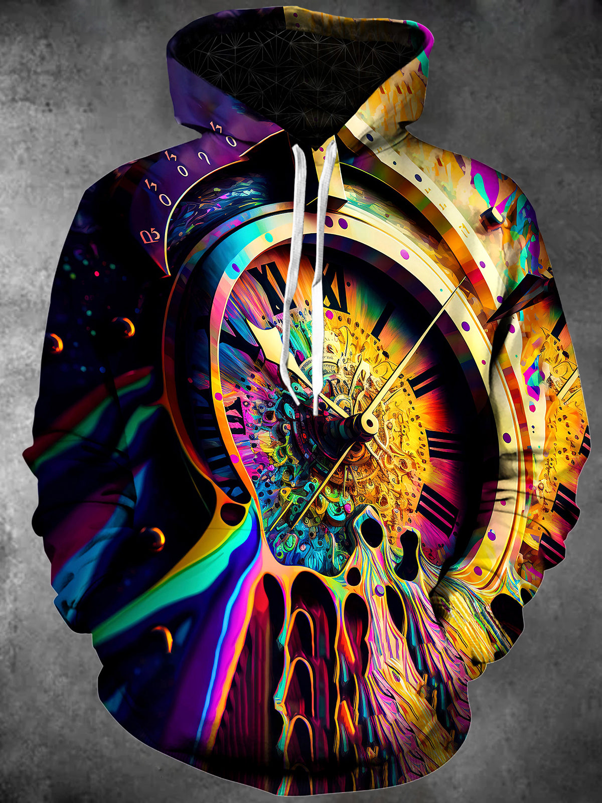 Adaychic Men's Psychedelic Melting Clock Print Long Sleeve Hoodie