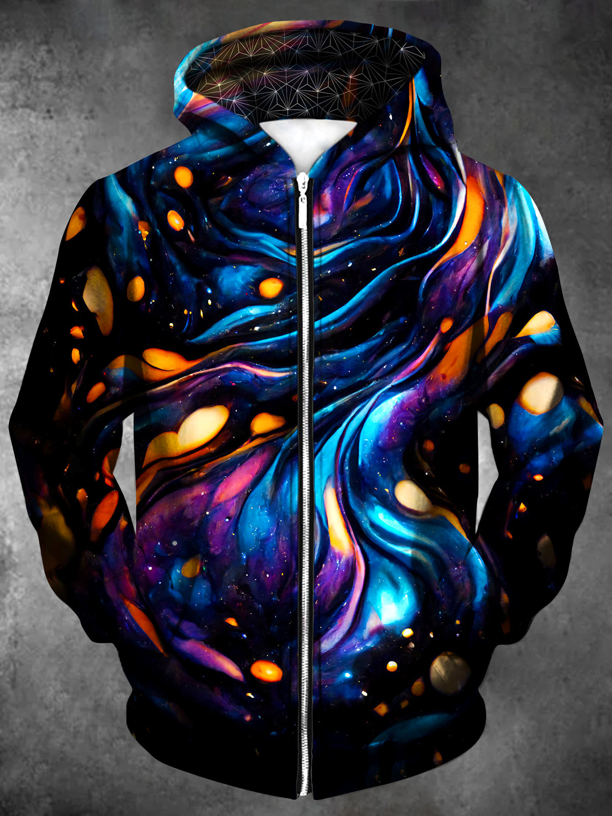 Abstract Long Sleeve Hooded Zip Pocket Men's Sweatshirt