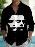 Art Abstract Face Men's Pocket Long Sleeve Shirts