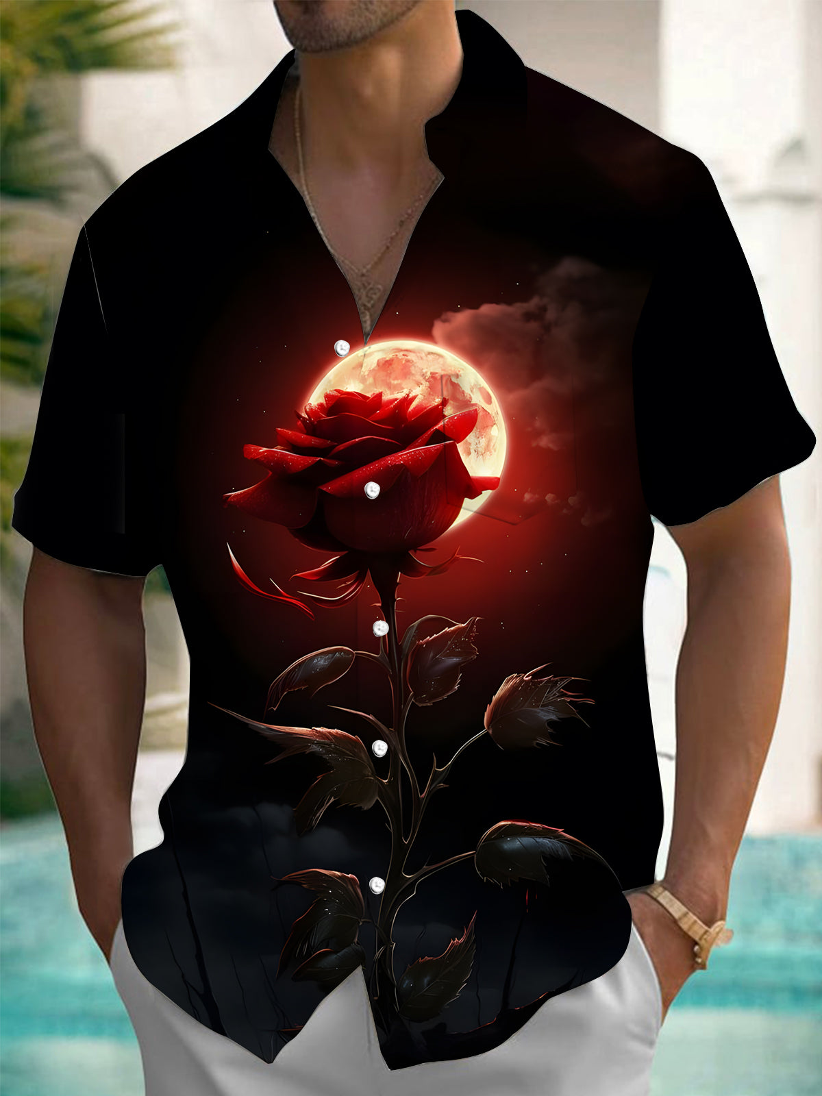 Rose Moon Men's Pocket Short Sleeve Shirts