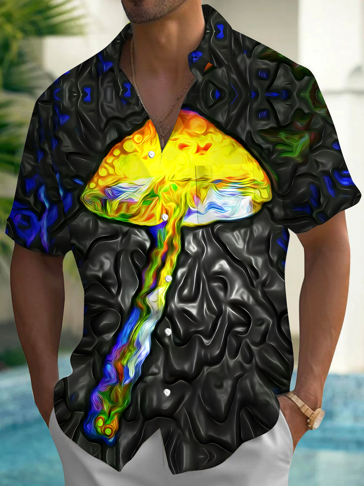 Mushroom Abstract Men's Pocket Short Sleeve Shirts