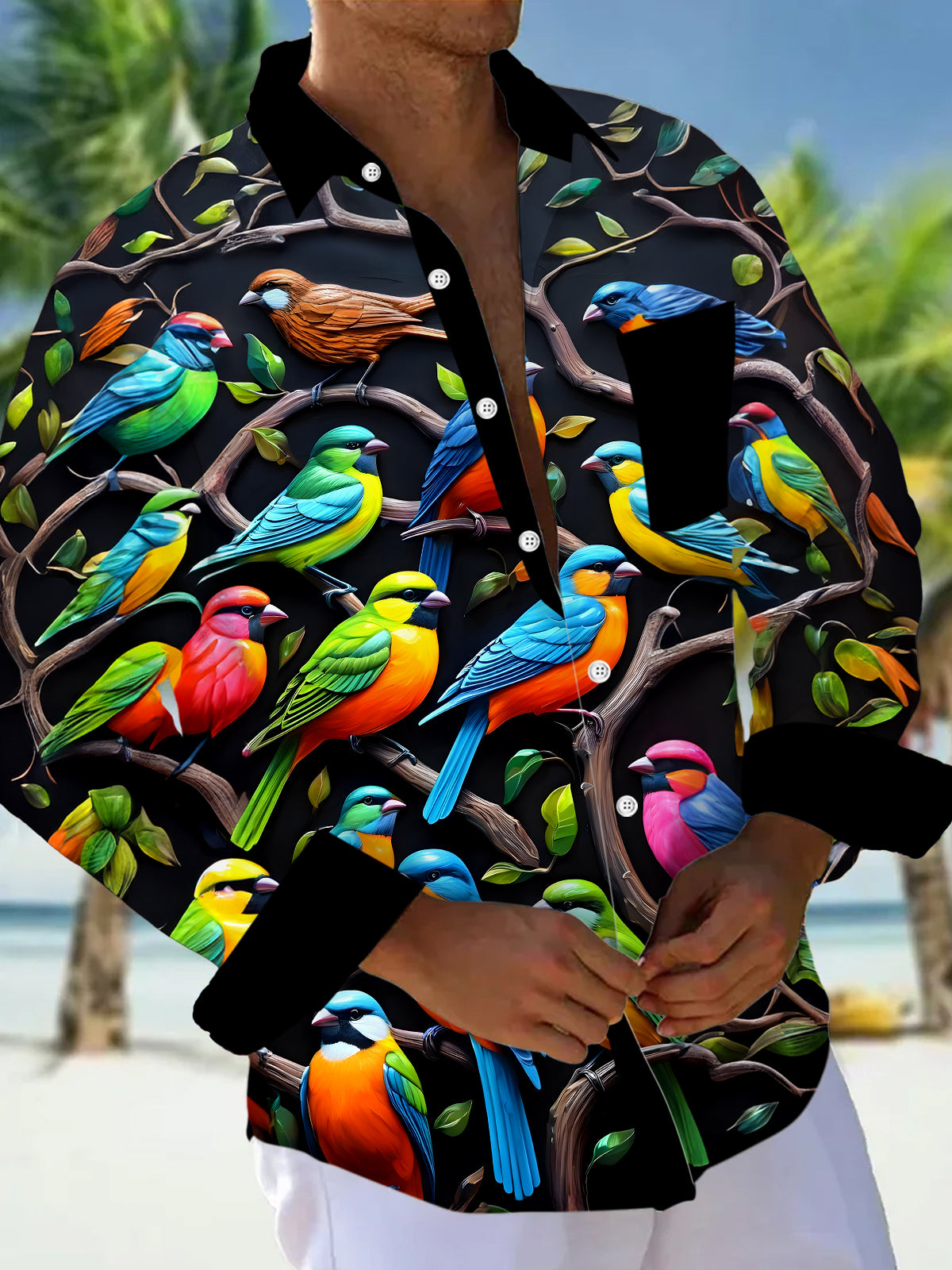 Bird Men's Pocket Long Sleeve Shirts