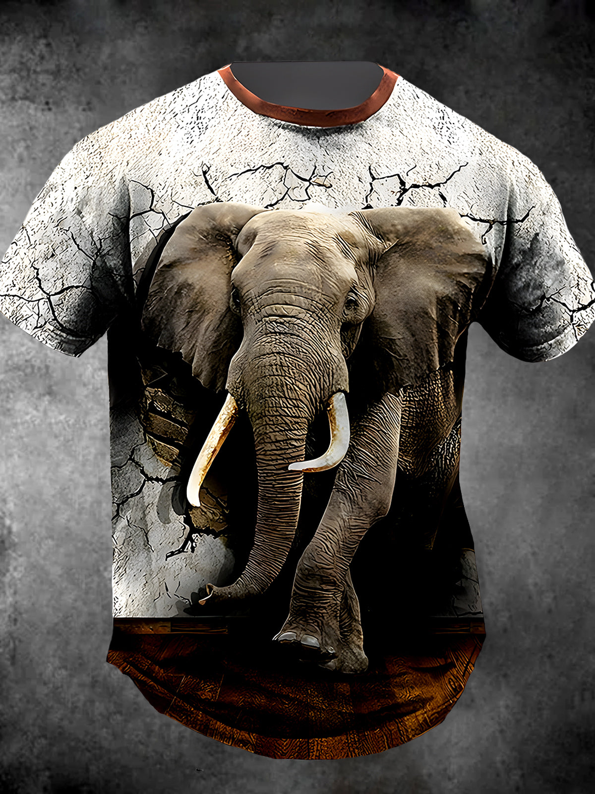 Elephant Round Neck Short Sleeve Men's T-shirt