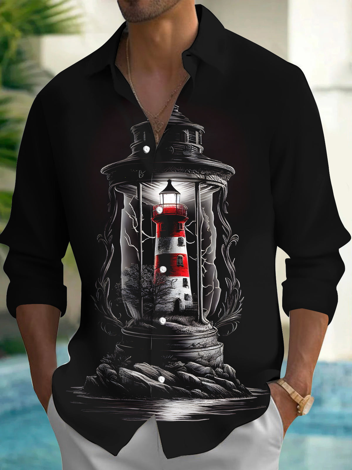 Lighthouse Men's Pocket Long Sleeve Shirts