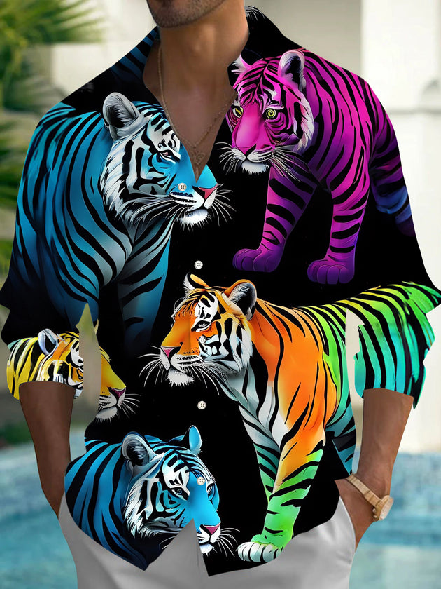 men's tiger print shirt front view
