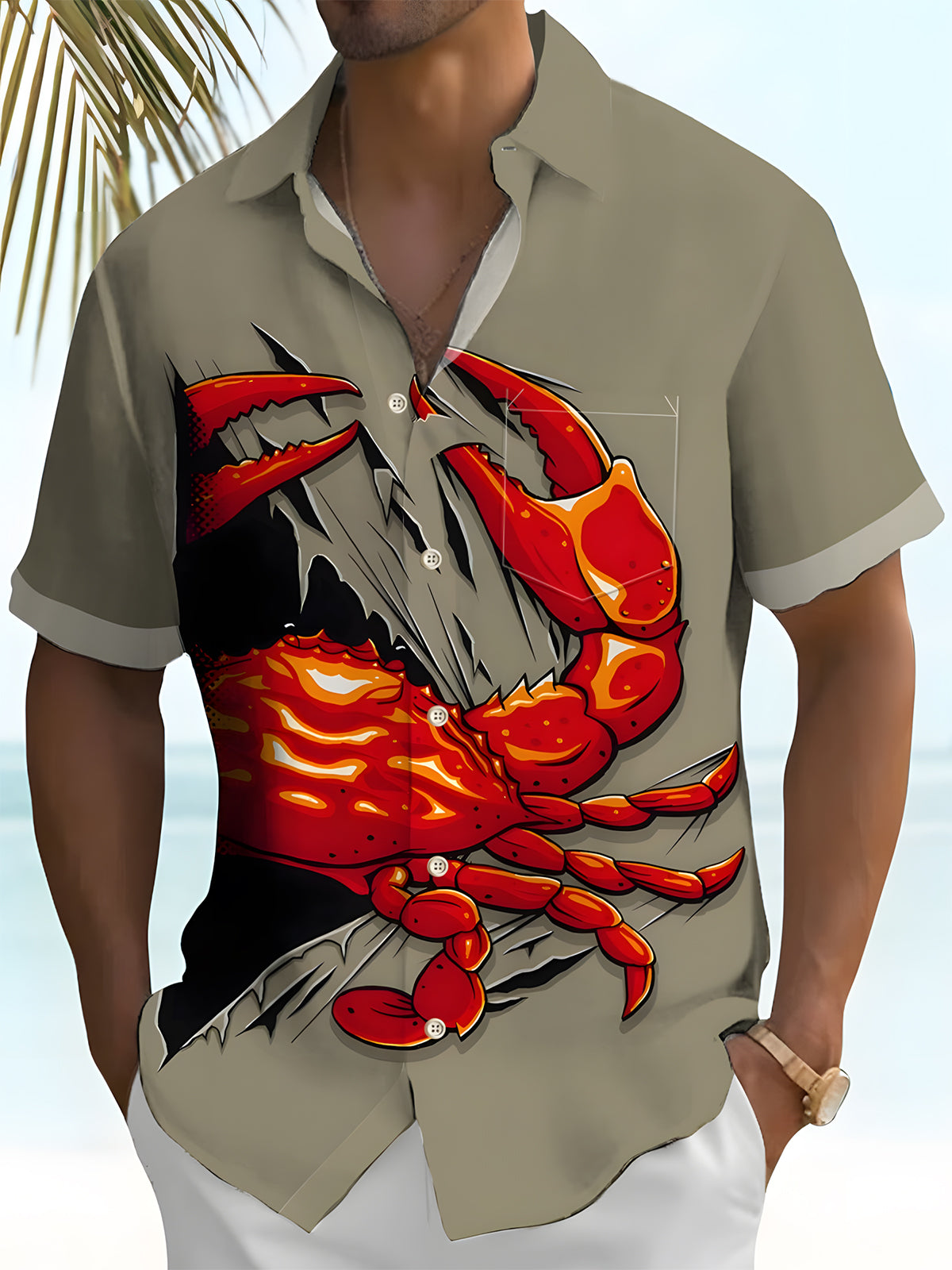 Crab Men's Pocket Short Sleeve Shirts