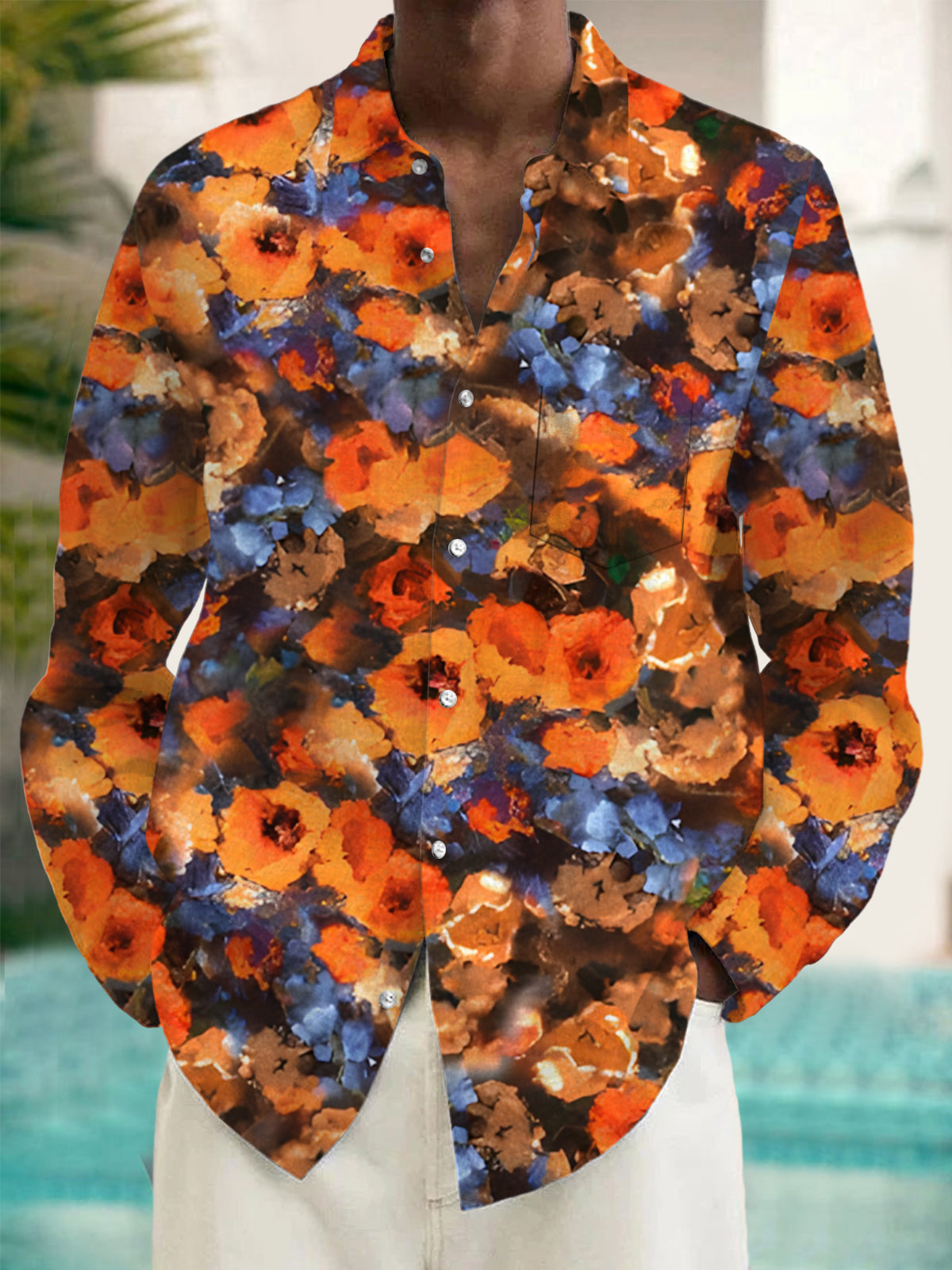 Floral Men's Pocket Long Sleeve Shirts