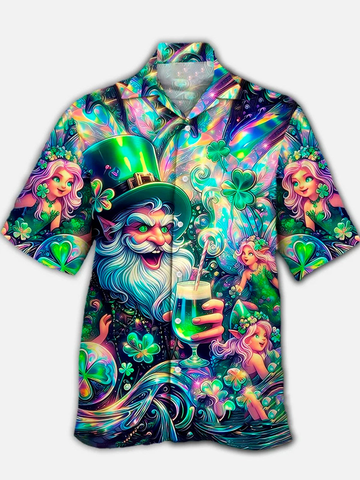 St. Patrick's Day Printed Men's Cuban Collar Short Sleeve Shirt