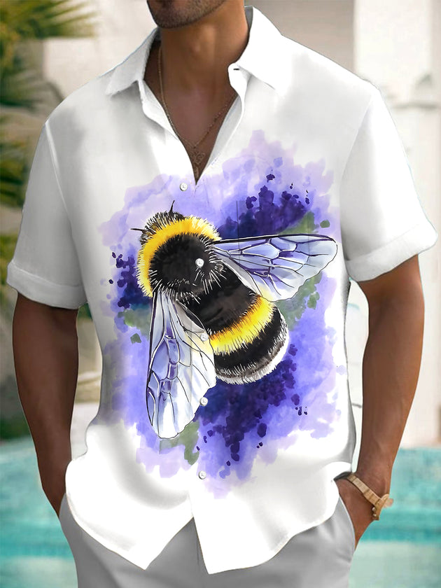 men's bee print short sleeve shirt front view