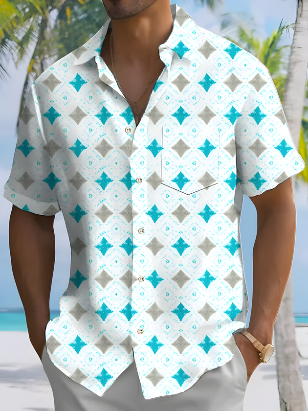 Men's geometric print short sleeve shirt front view