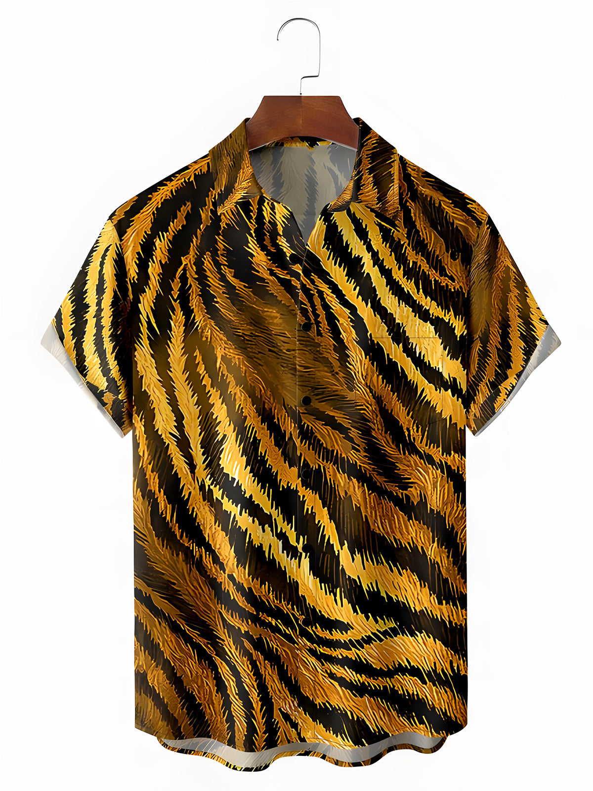 Tiger Fur Art Painting Print Men's Pocket Short Sleeve Shirts