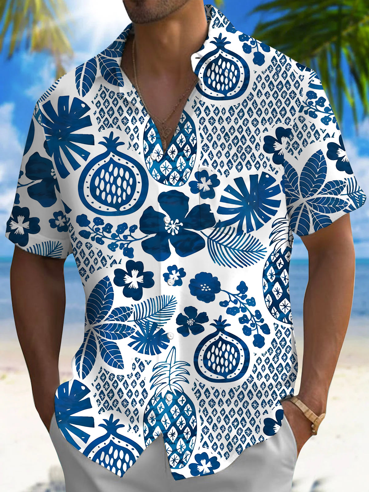 Pineapple Men's Pocket Short Sleeve Shirts