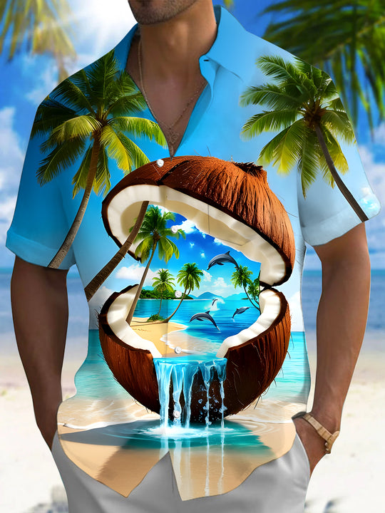 men's Hawaiian shirt front view tropical beach vacation