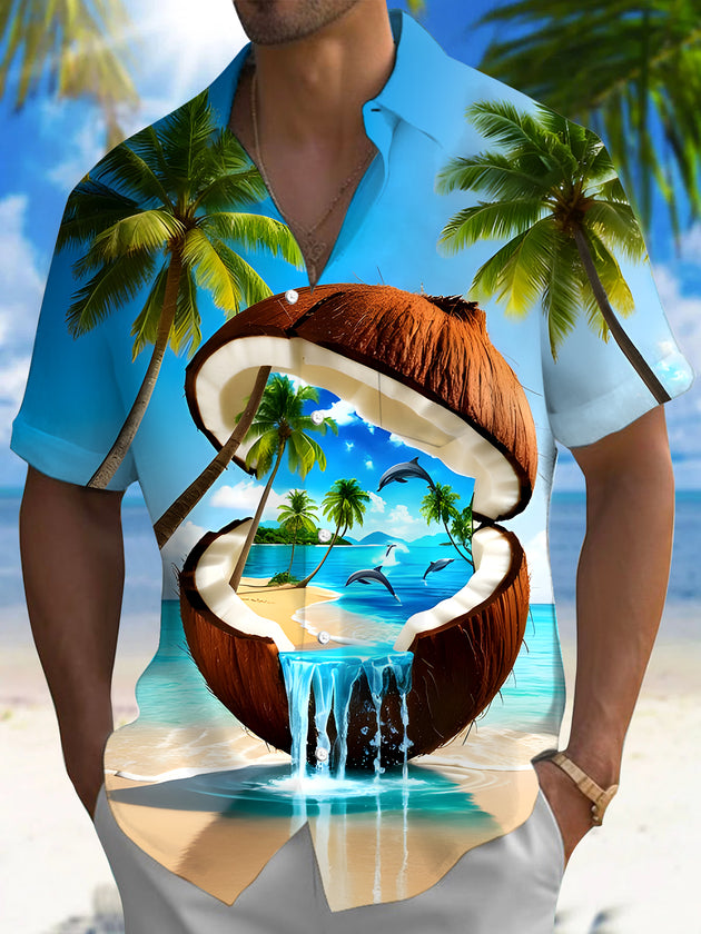 men's Hawaiian shirt front view tropical beach vacation