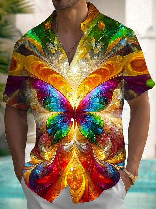 Men's short sleeve butterfly print shirt front view