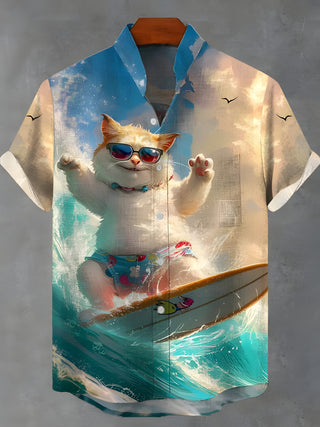 men's kitten pattern shirt back view