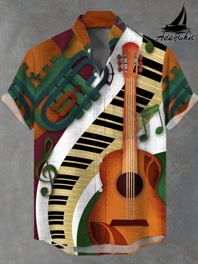 men's music print shirt front view